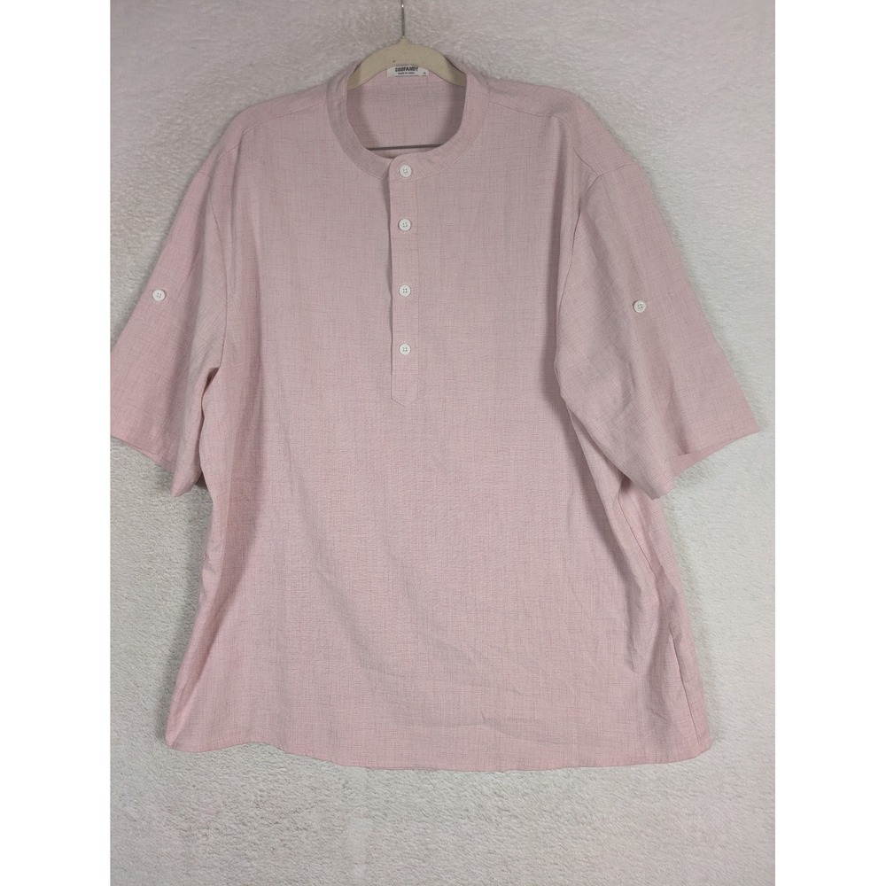 COOFANDY Henley Shirt Men's XL Pink Band Collar Roll-Tab Sleeve Linen Blend